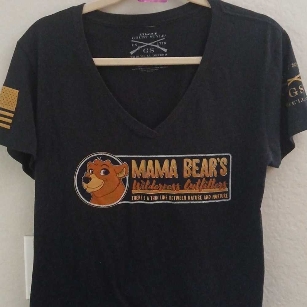 Black Short Sleeve Tee with V-Neck and Graphic Design
